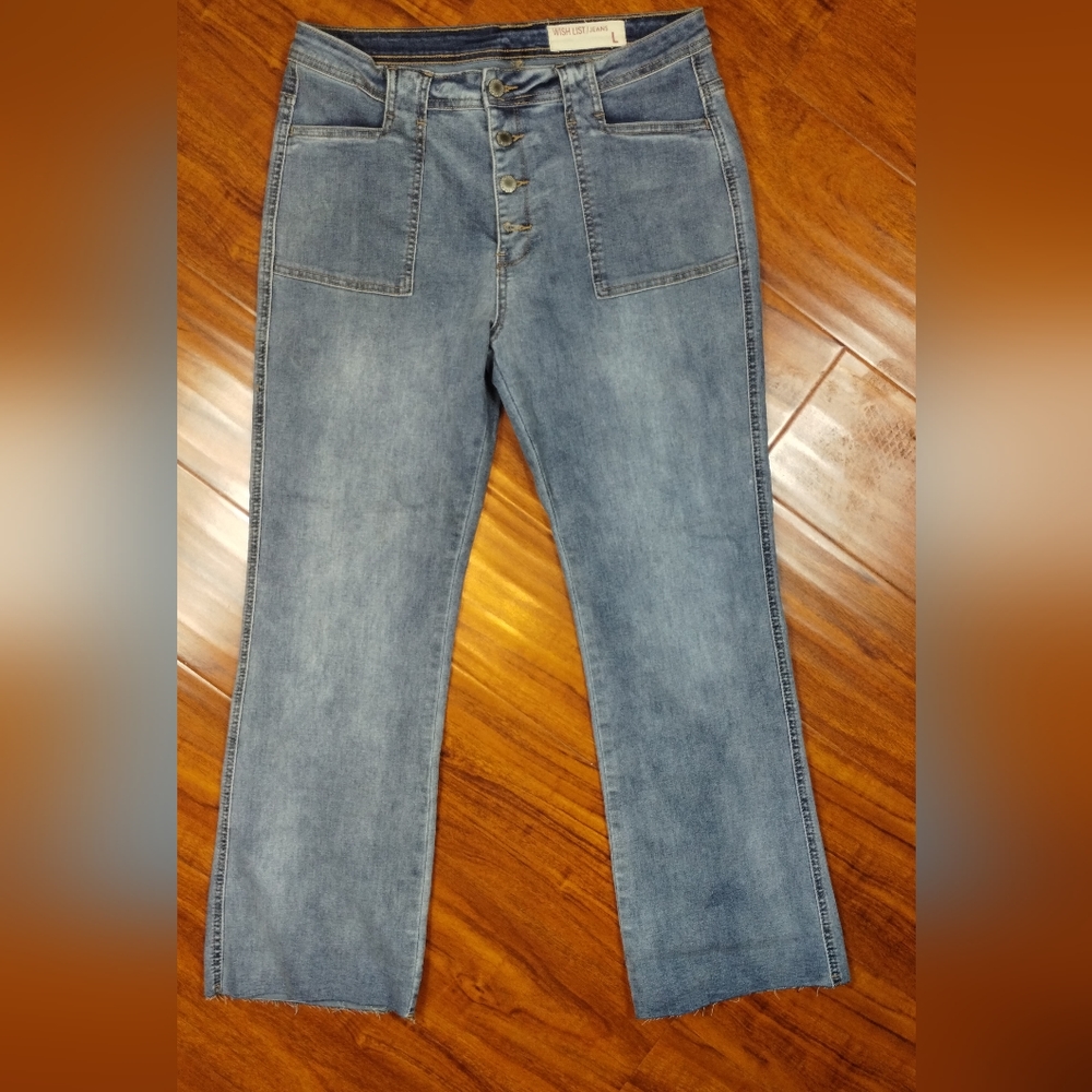 Wishlist Fly Button High Rise Raw Hem Cotton Denim Jeans